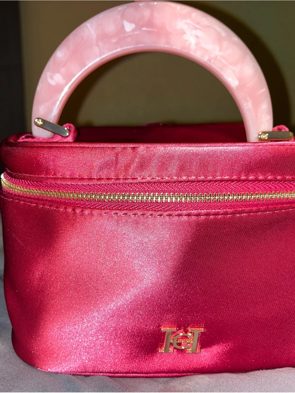Pink Satin Carolina Herrera Top-Handle Cosmetic Case
